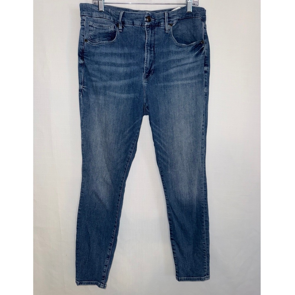 Good American Good Waist Skinny Jeans Blue High Rise Distressed Hem Size 15/33